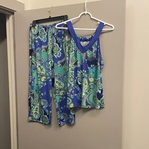 Blue and Green Paisley Tank and Pajama set 3 pieces